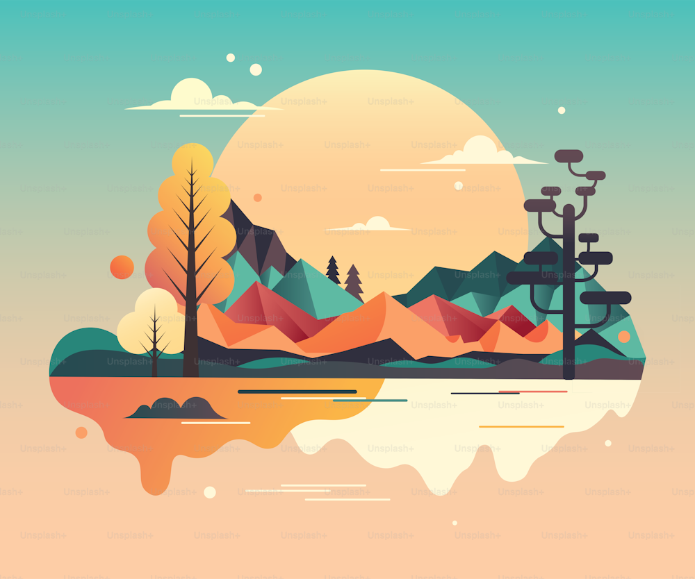 Beautiful pastel colored abstract landscape geometric vector illustration.