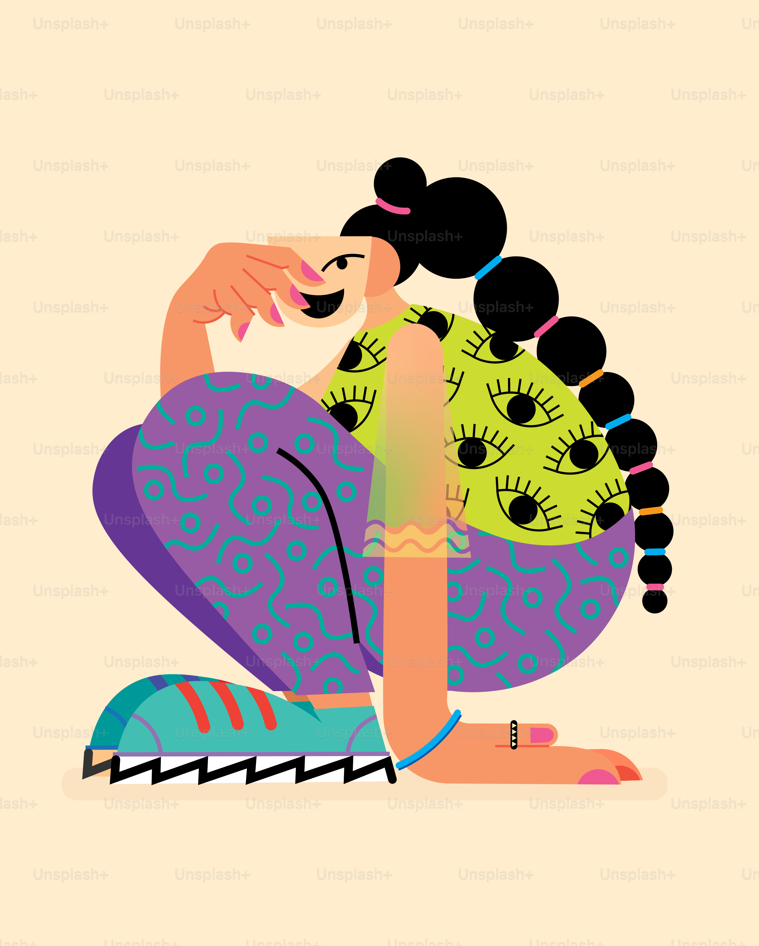 Vector illustration of Woman wearing mask - hiding her face.