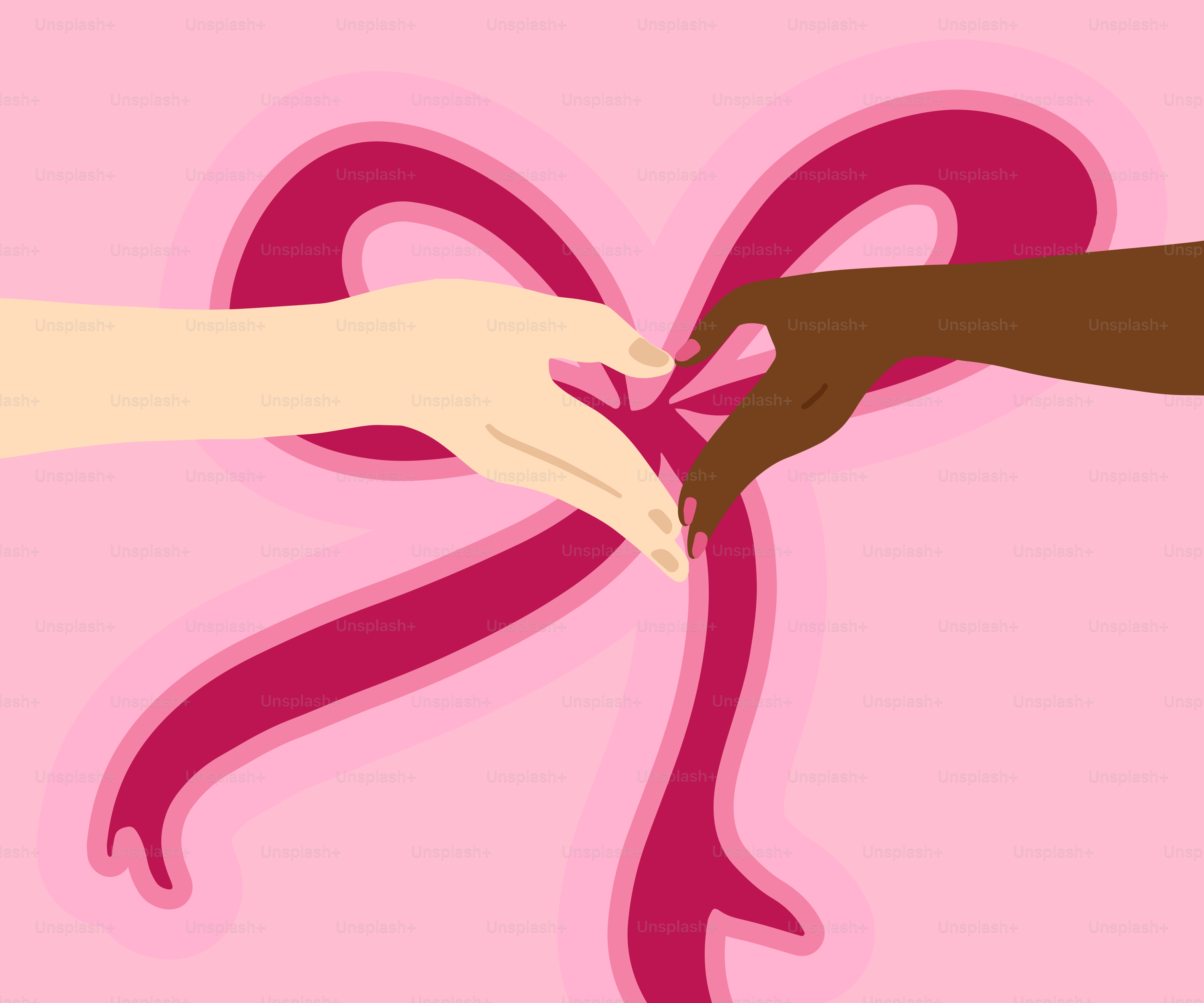 une paire de mains tenant un ruban rose