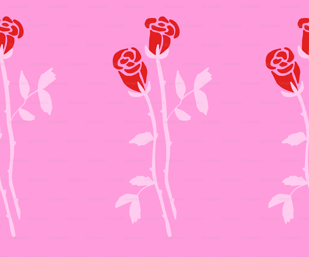 three red roses on a pink background