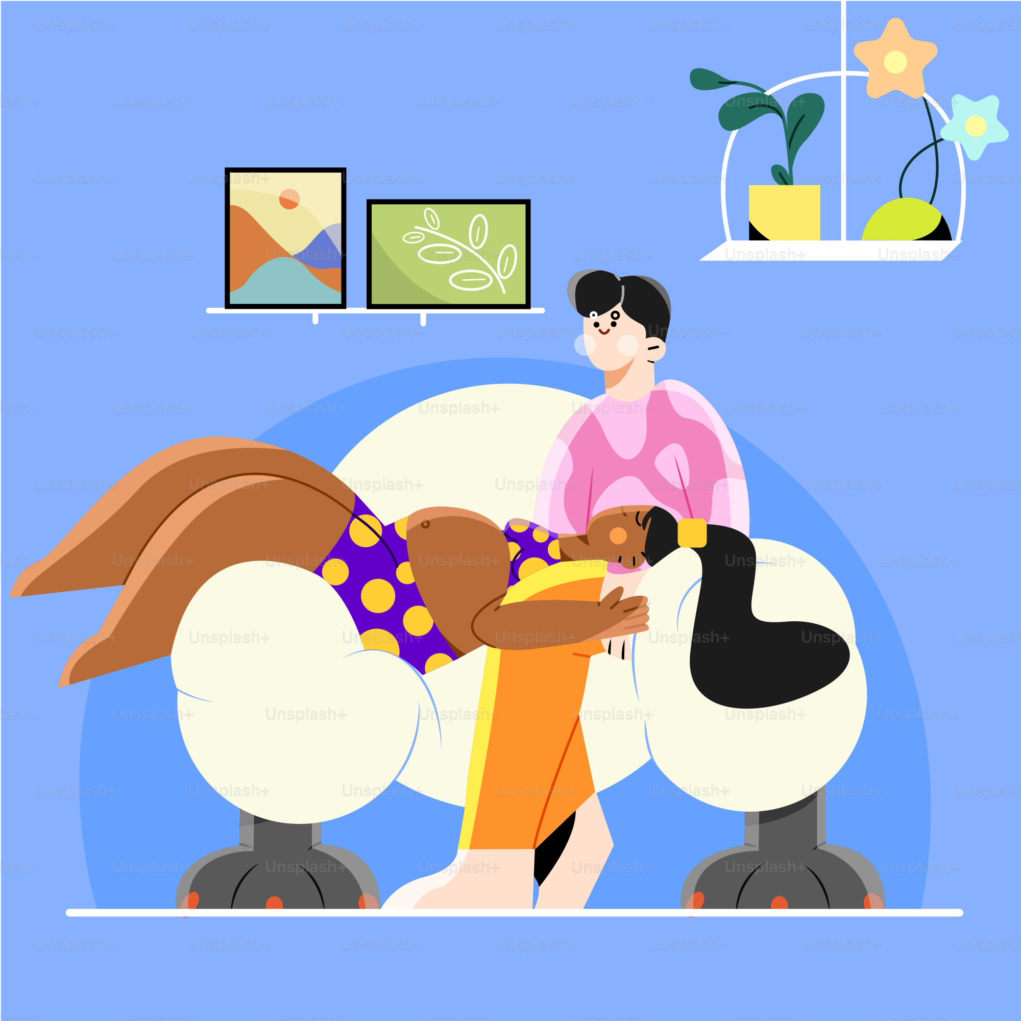 a woman sitting on a chair holding a stuffed animal