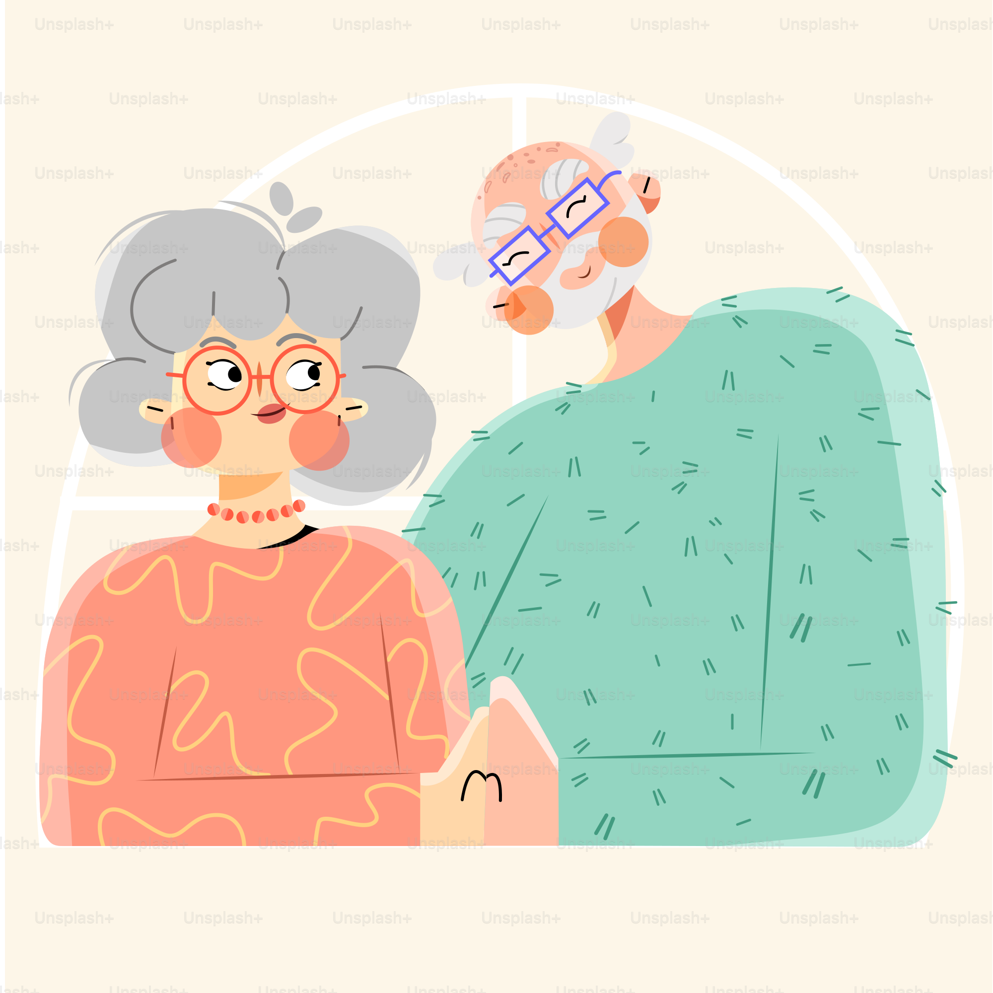 眼鏡をかけた年配の女性が若い女性と話している