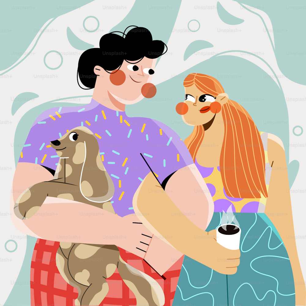 Un hombre y una mujer con un perro en brazos
