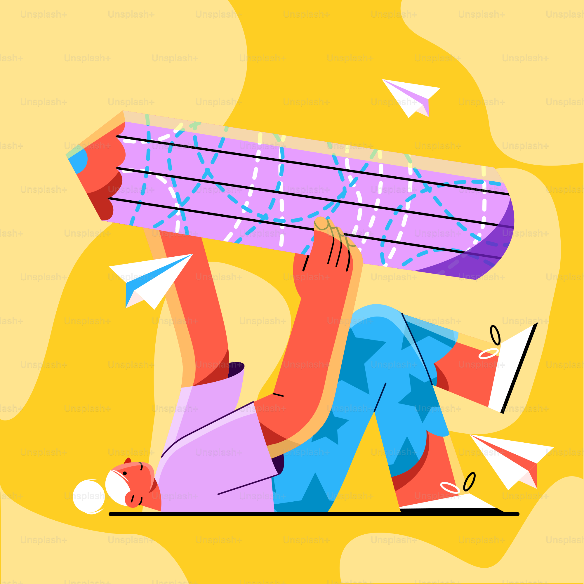 Ein Mann hält ein Snowboard über dem Kopf