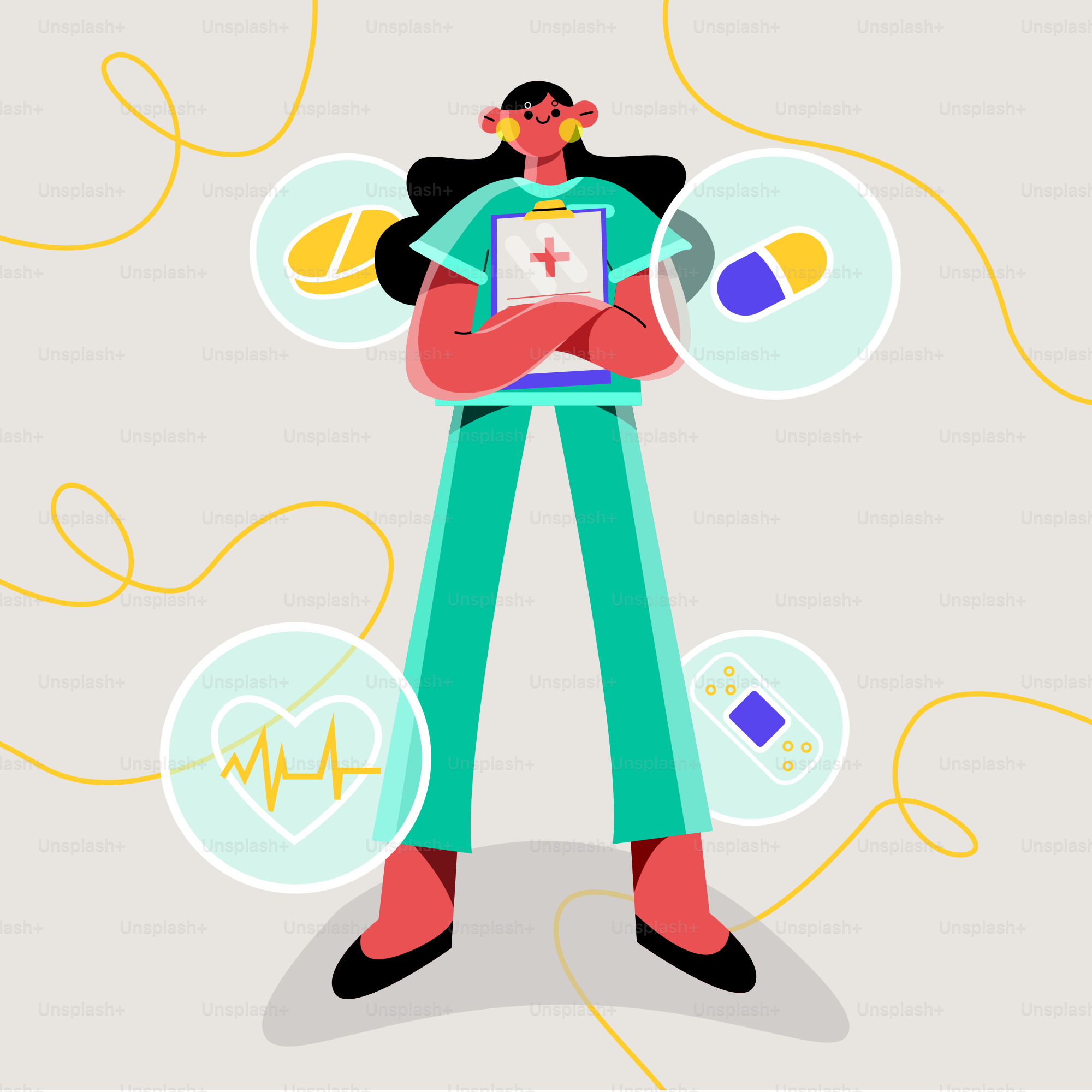 Una donna è in piedi con le braccia incrociate