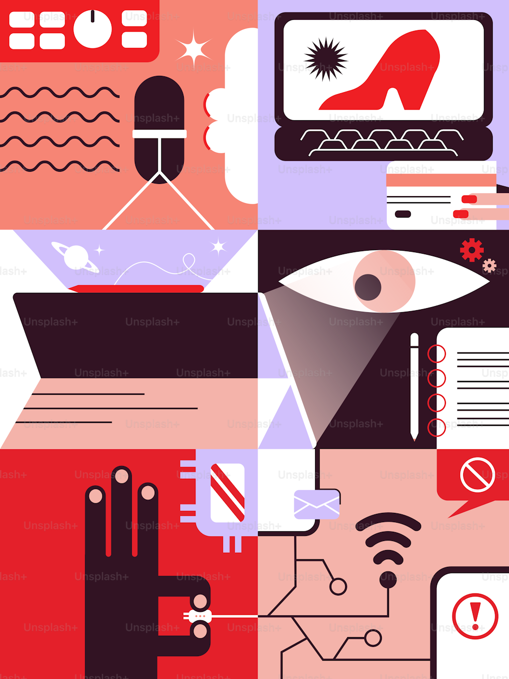 a series of illustrations depicting different types of technology