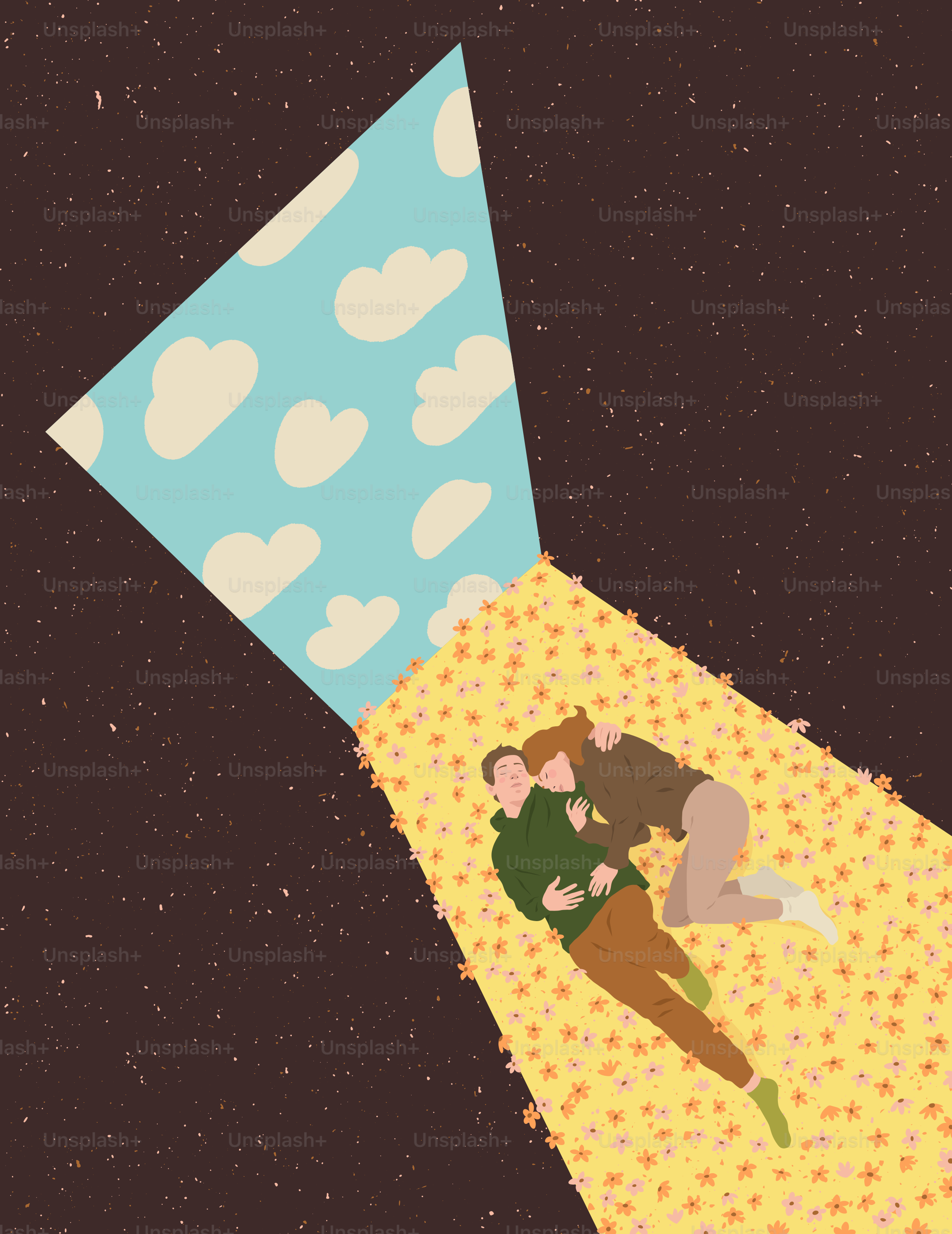 a couple of people laying on top of a bed