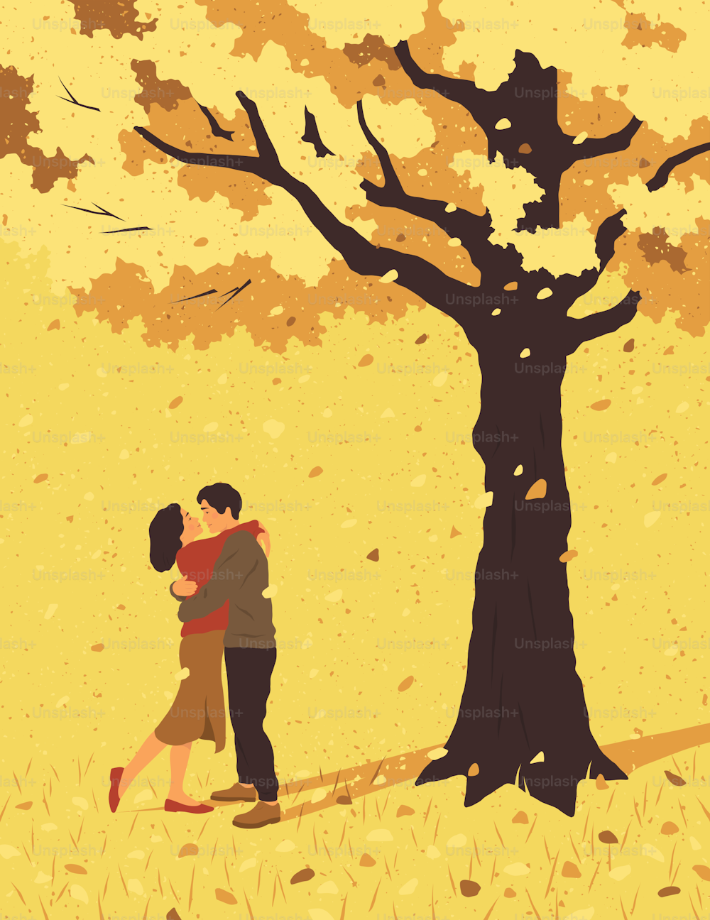 um homem e uma mulher abraçados debaixo de uma árvore