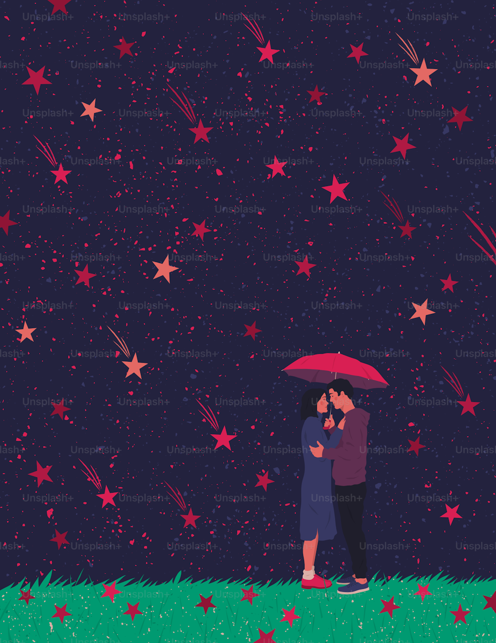 una coppia che si bacia sotto l'ombrello sotto la pioggia