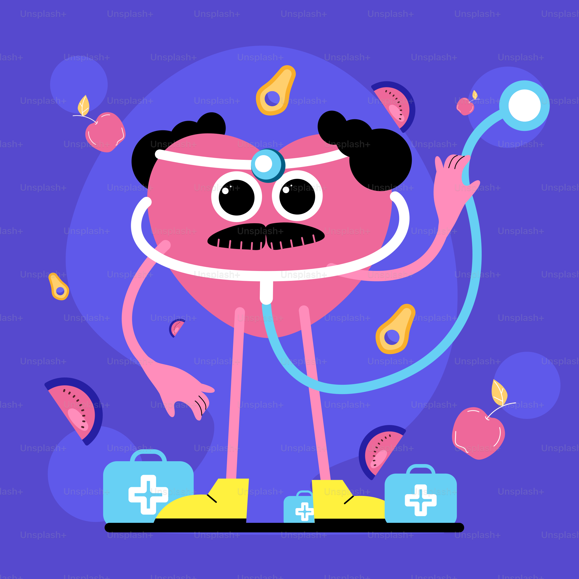 un personnage de dessin animé avec un visage étrange tenant un stéthoscope