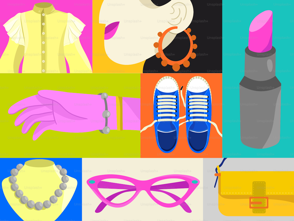 a collage of different types of clothing and accessories