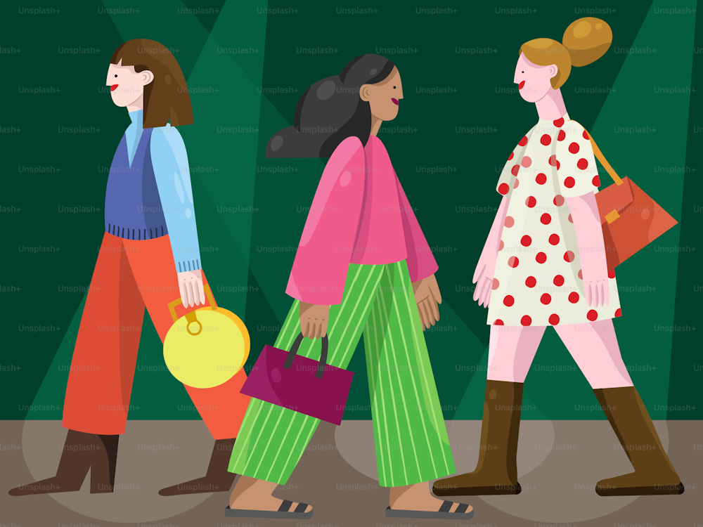 a group of women walking down a street