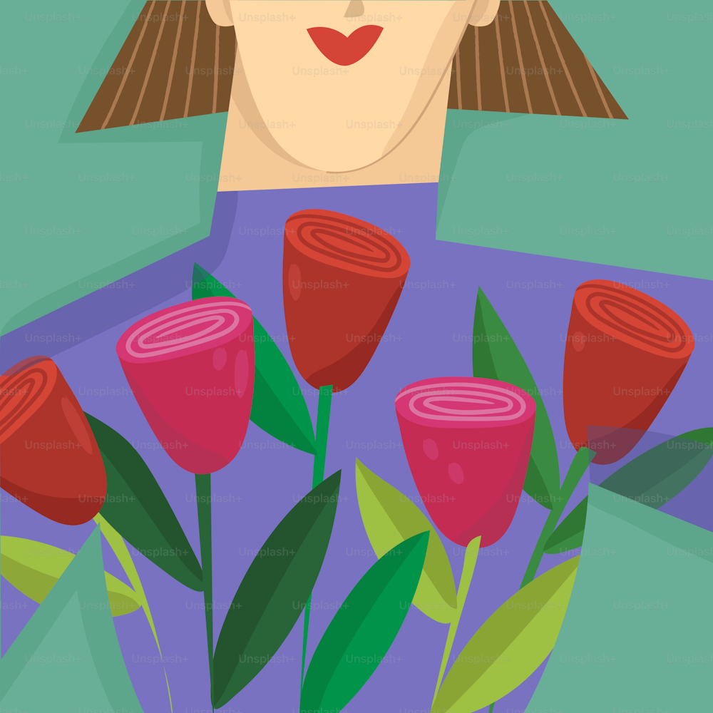 ein Gemälde einer Frau mit Blumen in der Hand