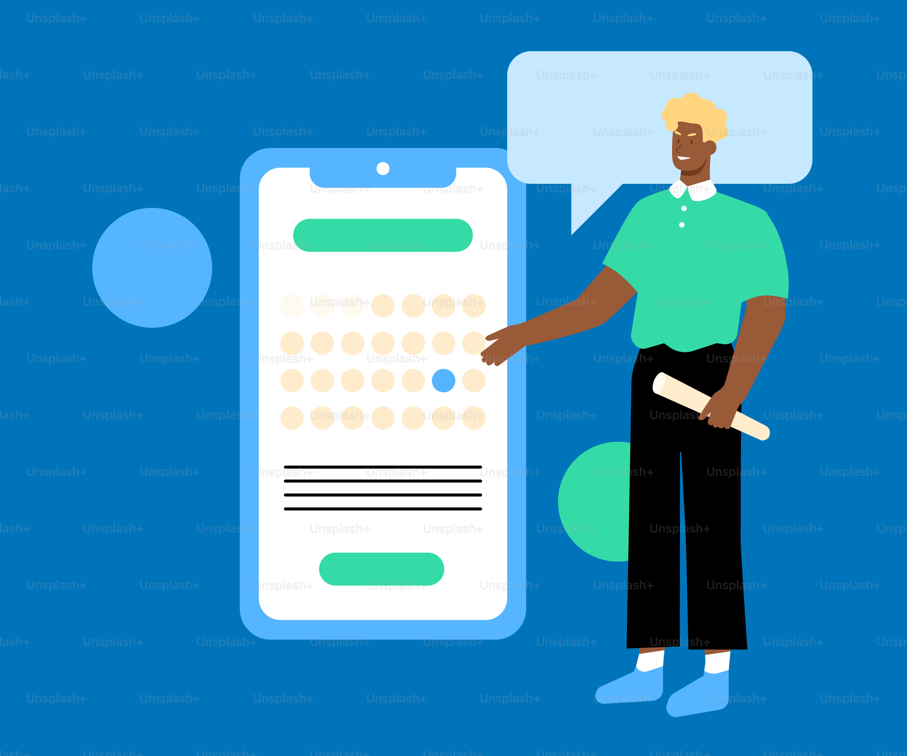 um homem parado ao lado de um celular gigante