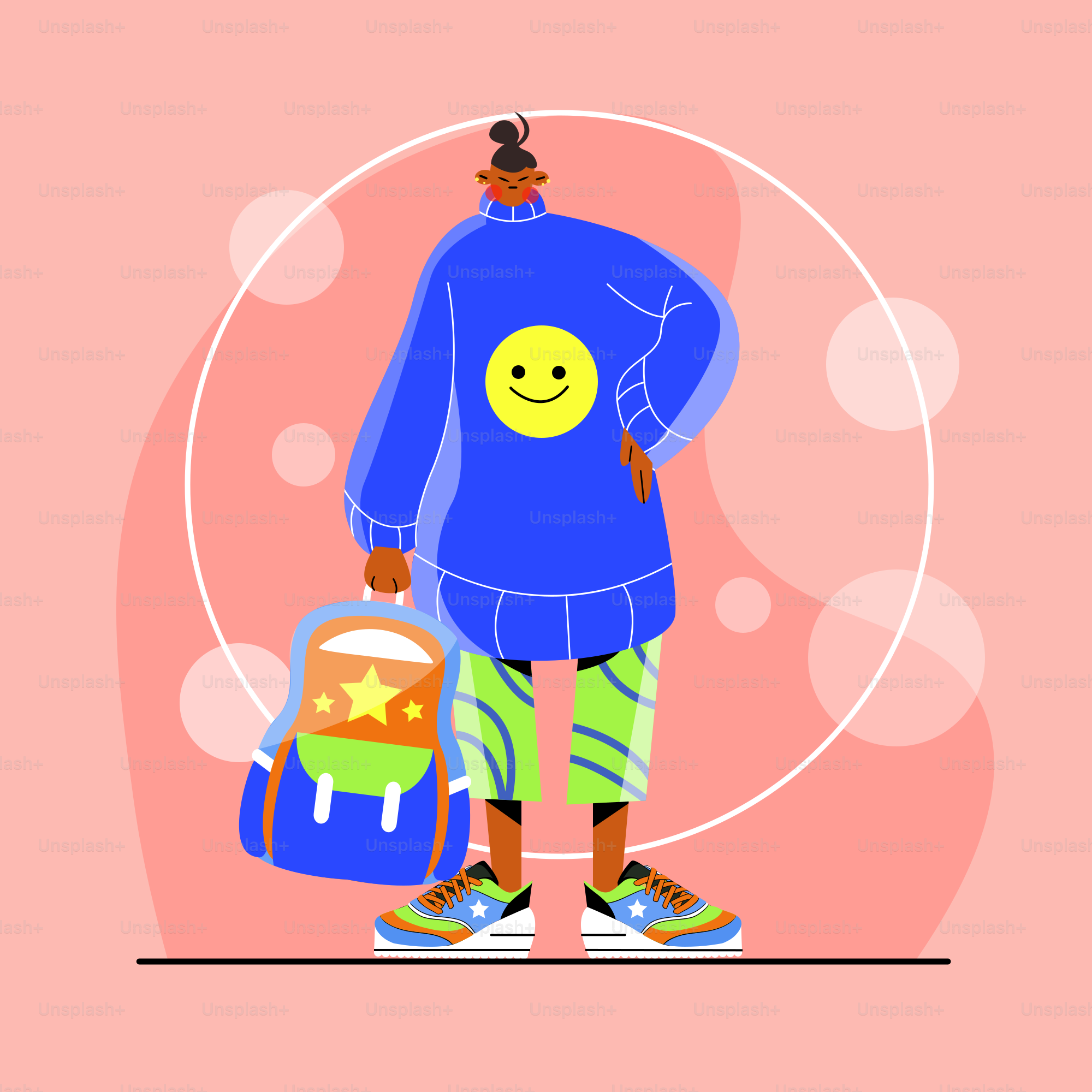 una persona con uno zaino e un sorriso sul volto