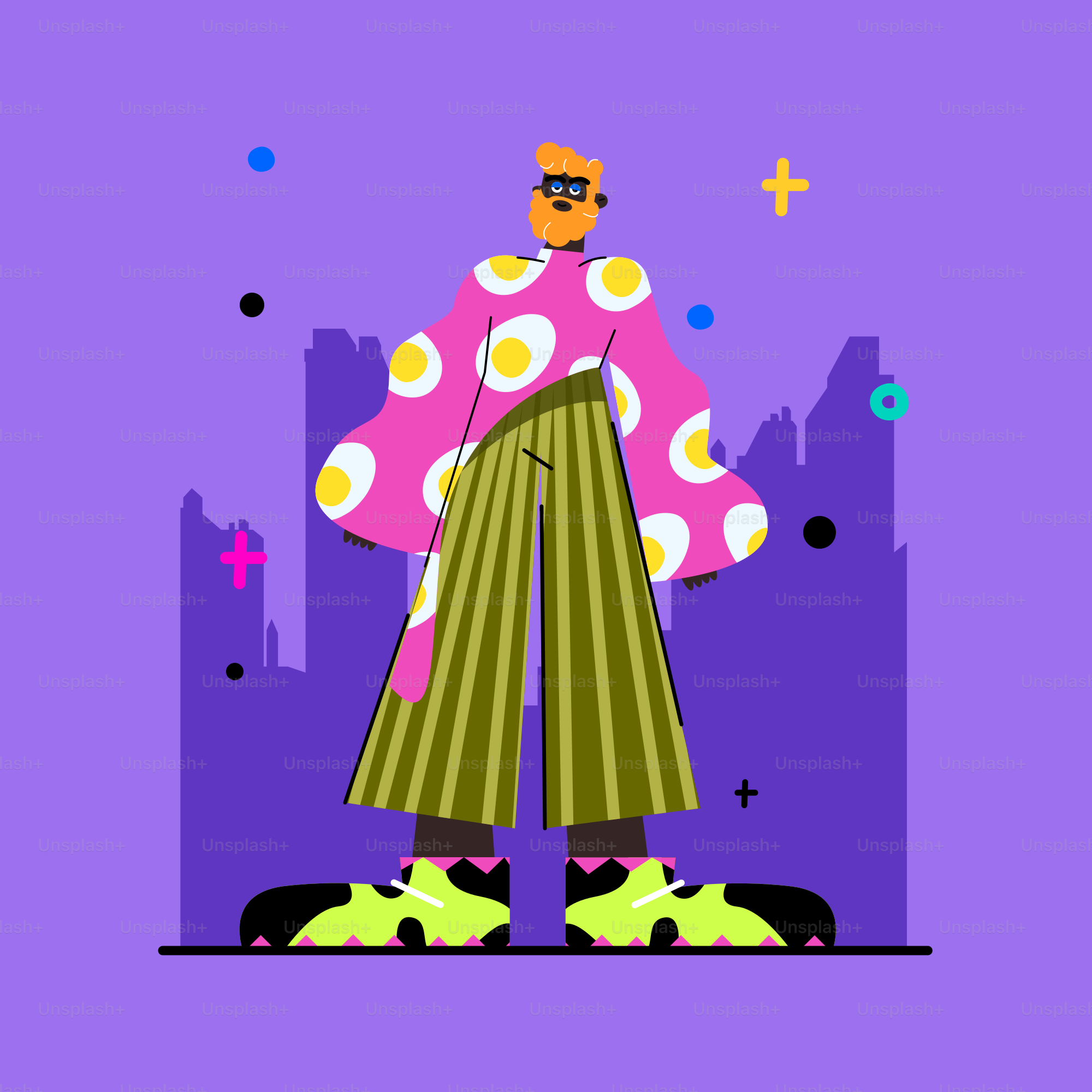 un uomo in piedi davanti a uno sfondo viola