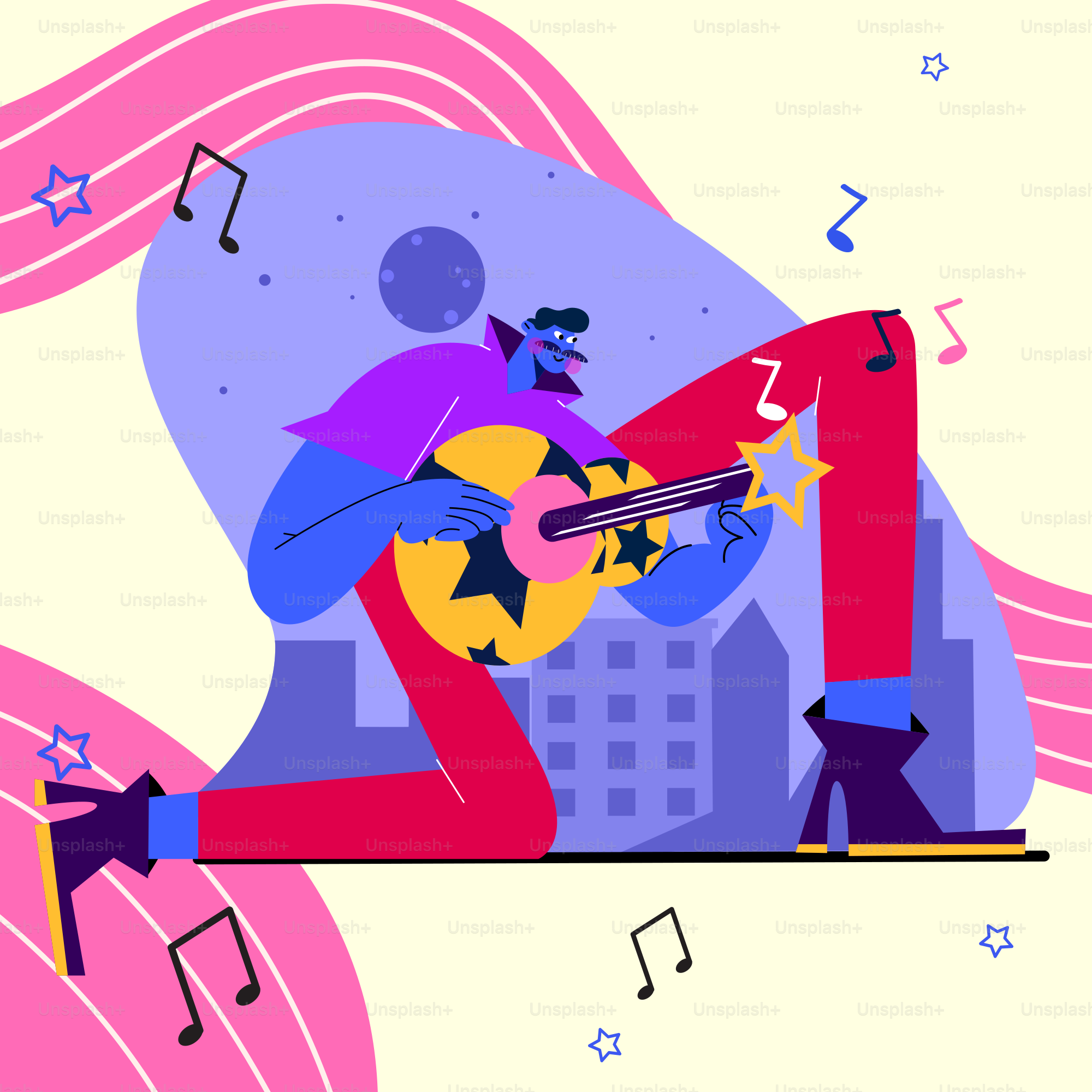 un uomo che suona la chitarra davanti a un edificio