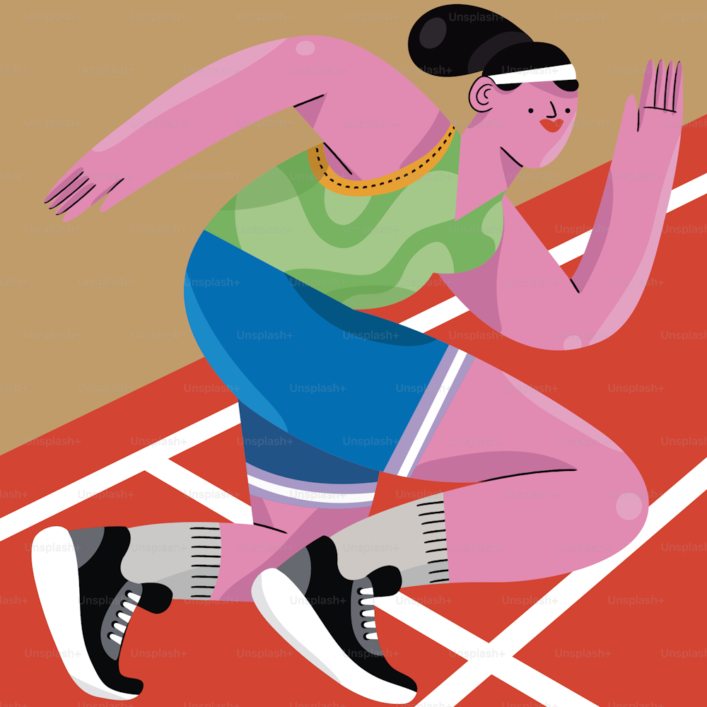 a woman is running on a race track