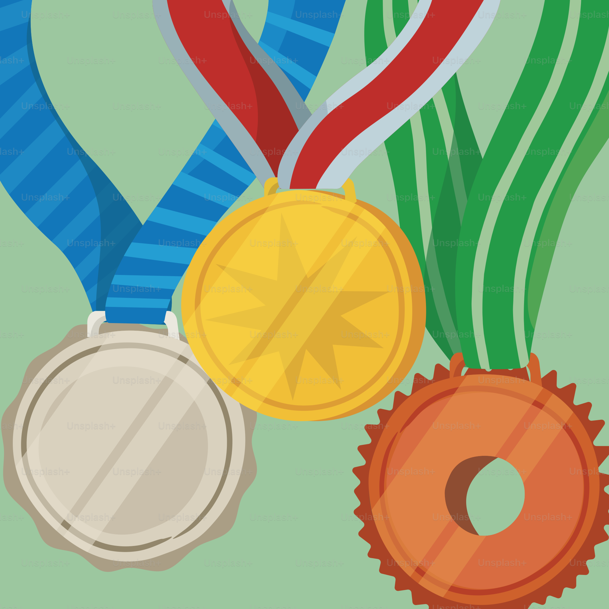 a couple of medals sitting on top of each other