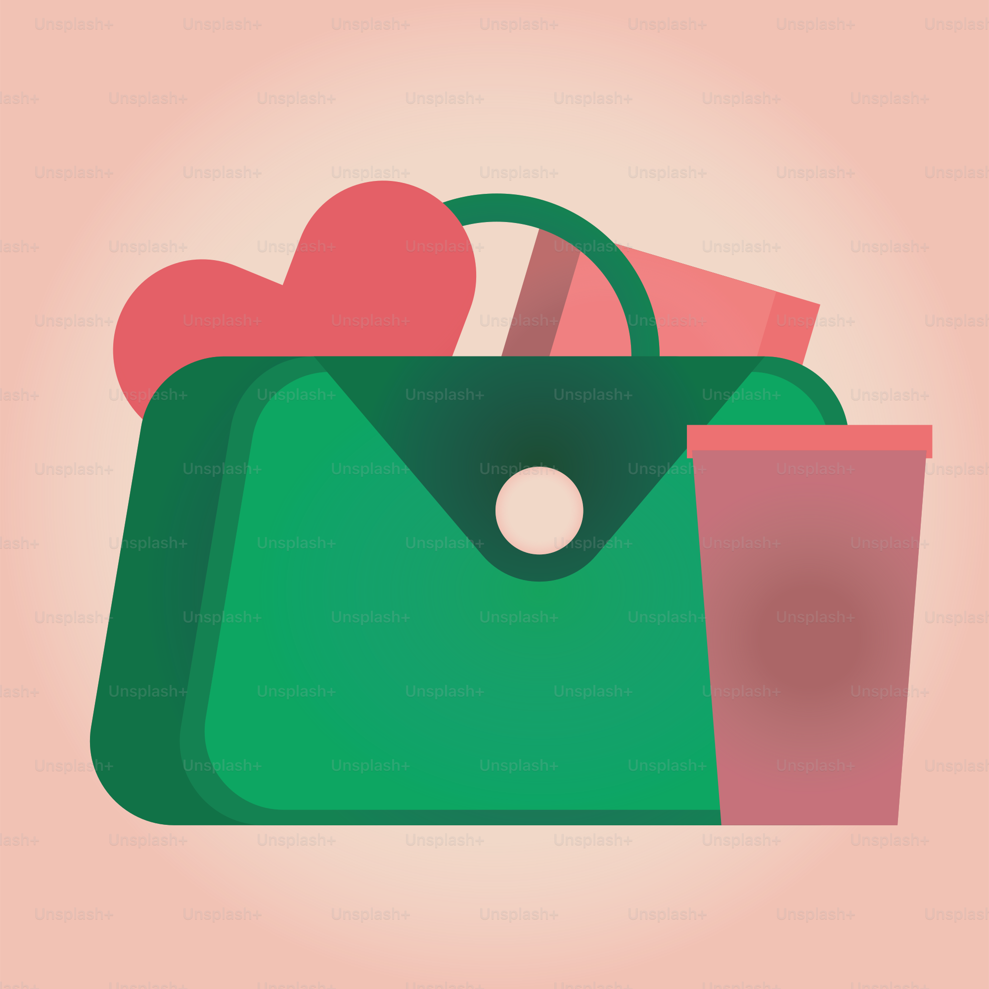 a green bag with a pink cup next to it