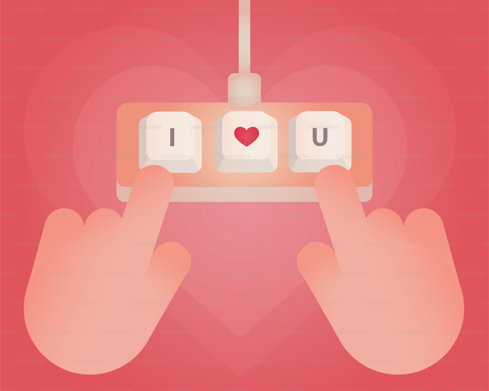Zwei Hände, die eine Tastatur mit dem Wort "I Love You" darauf halten
