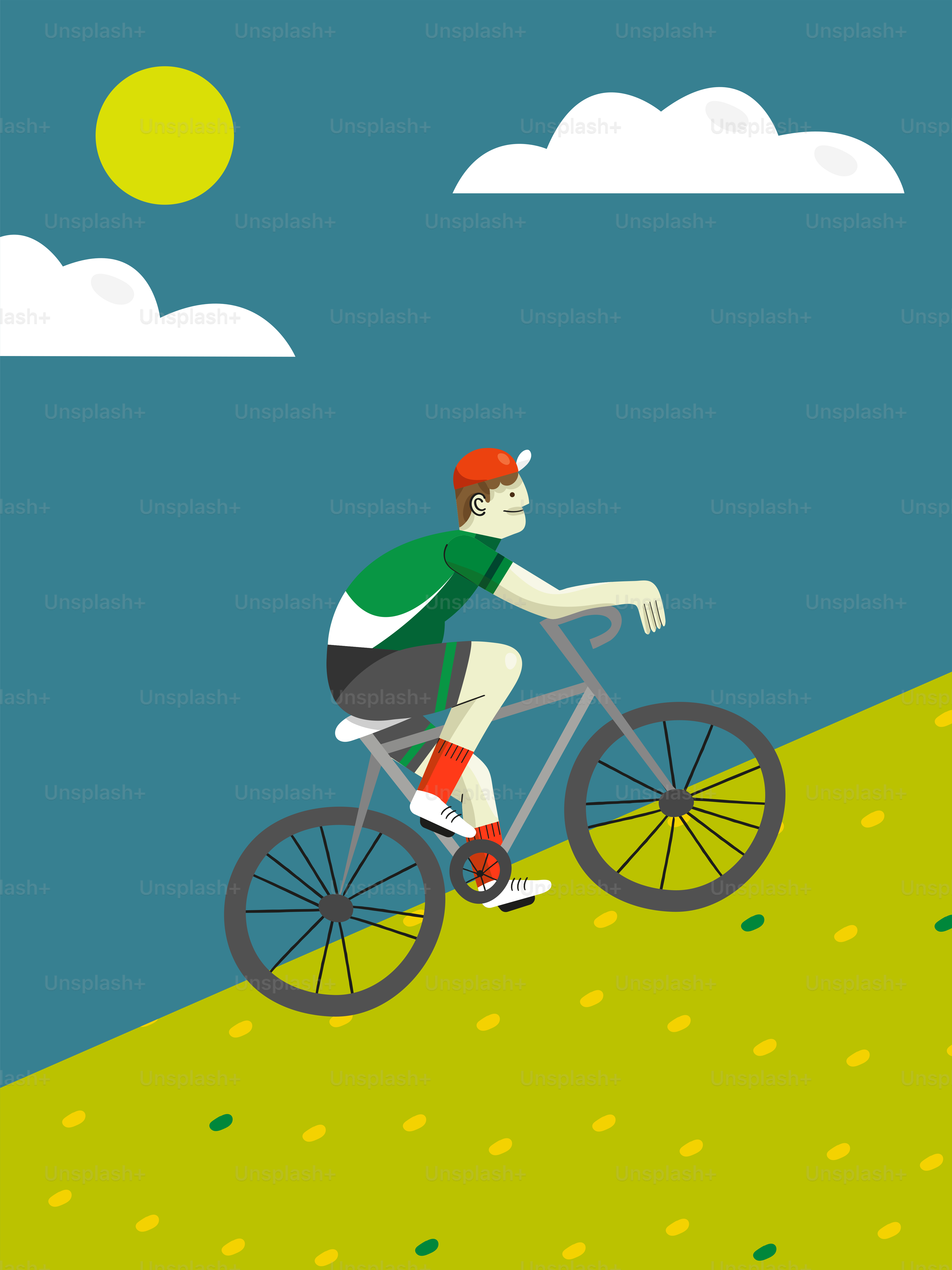 a man riding a bike down a hill