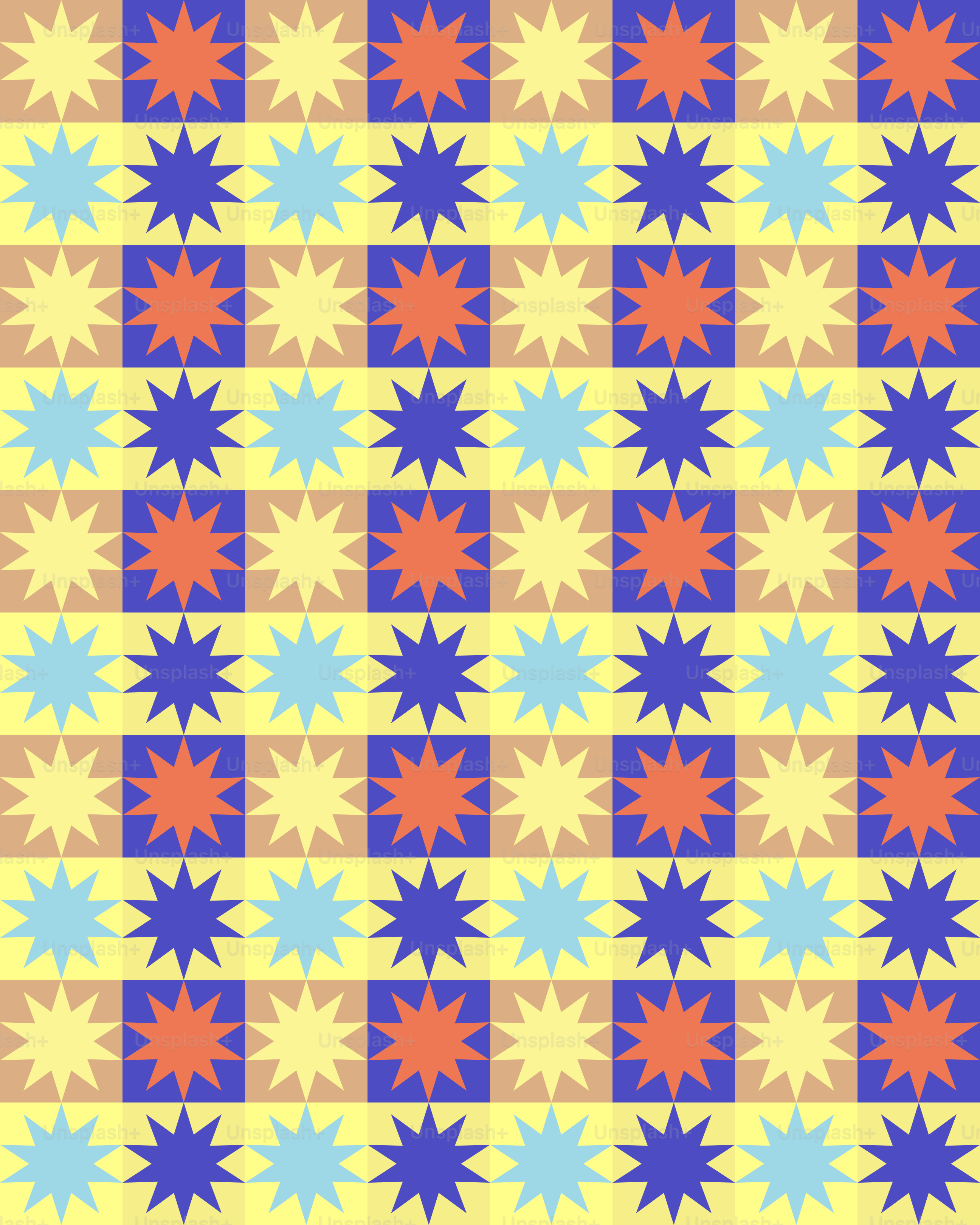 a colorful pattern with stars on a yellow background