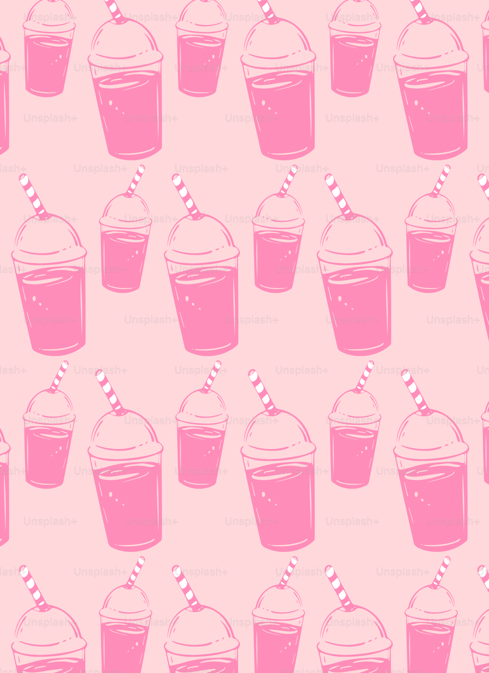 a pattern of pink sodas with a striped straw