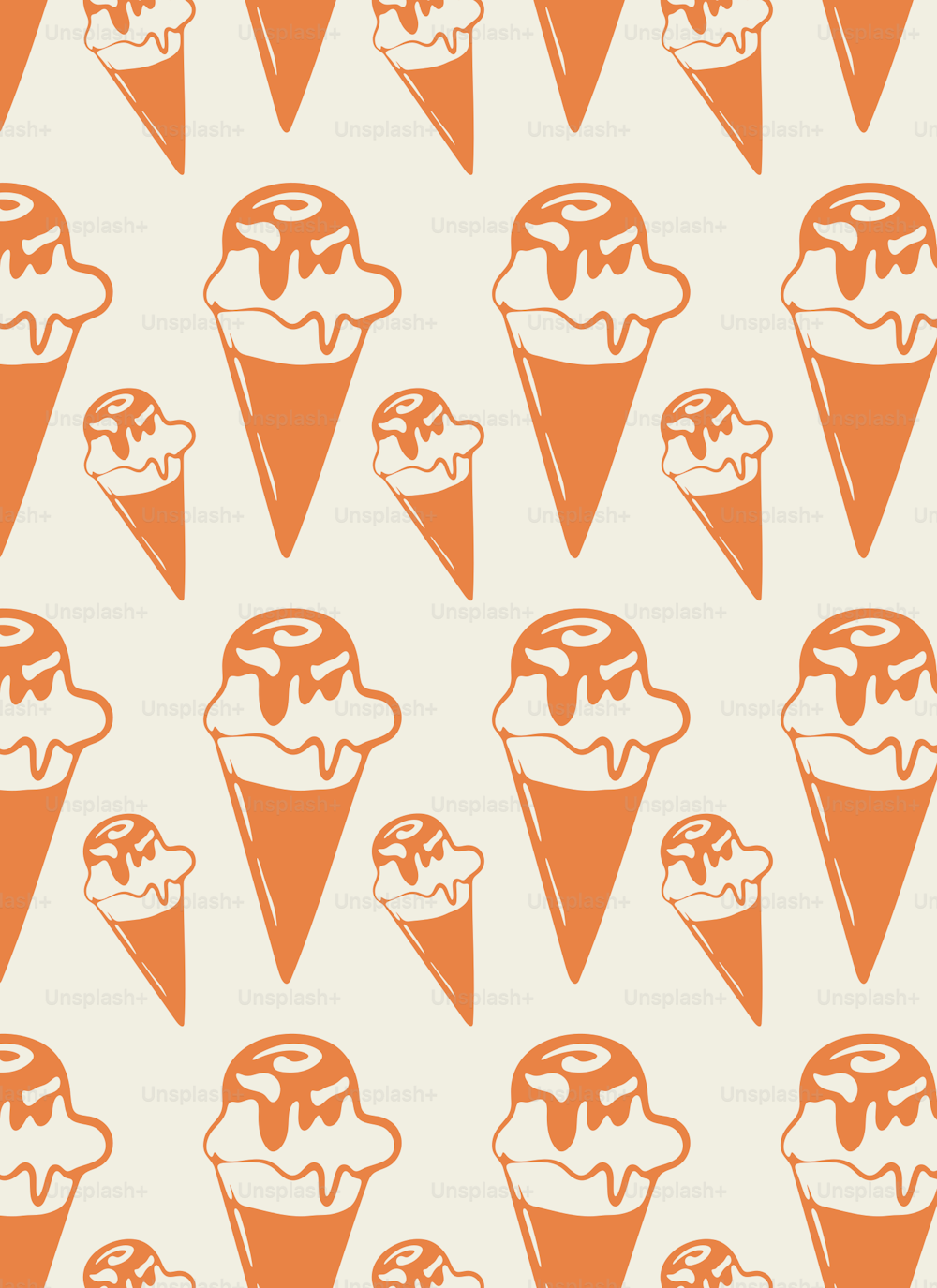 an orange and white ice cream cone pattern