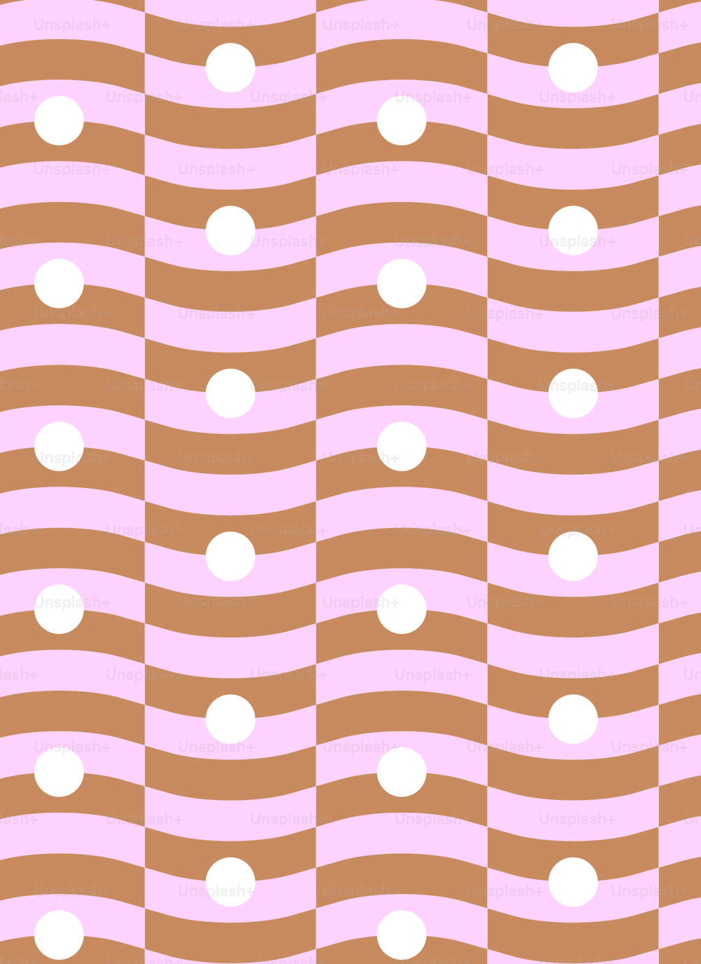 a pink and brown pattern with white circles
