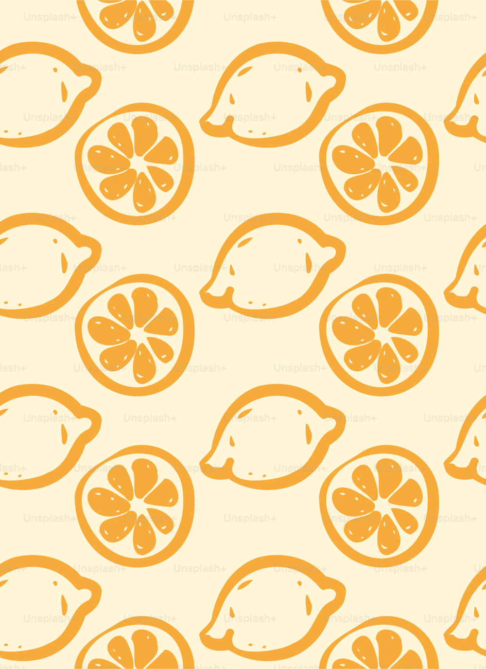 a pattern of oranges and lemons on a white background
