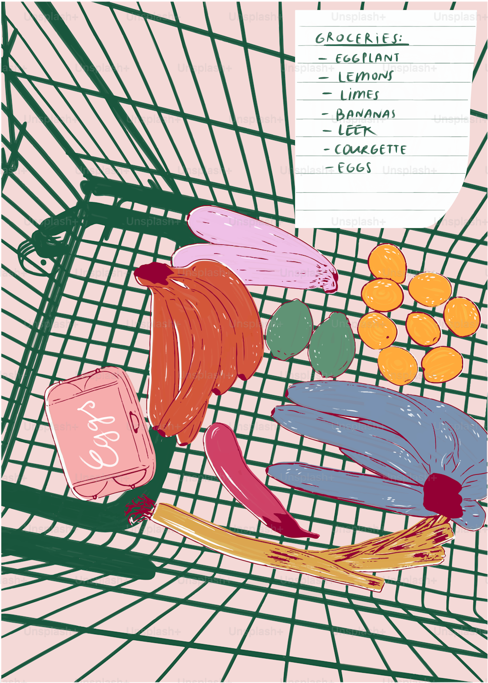 a shopping cart filled with fruit and vegetables