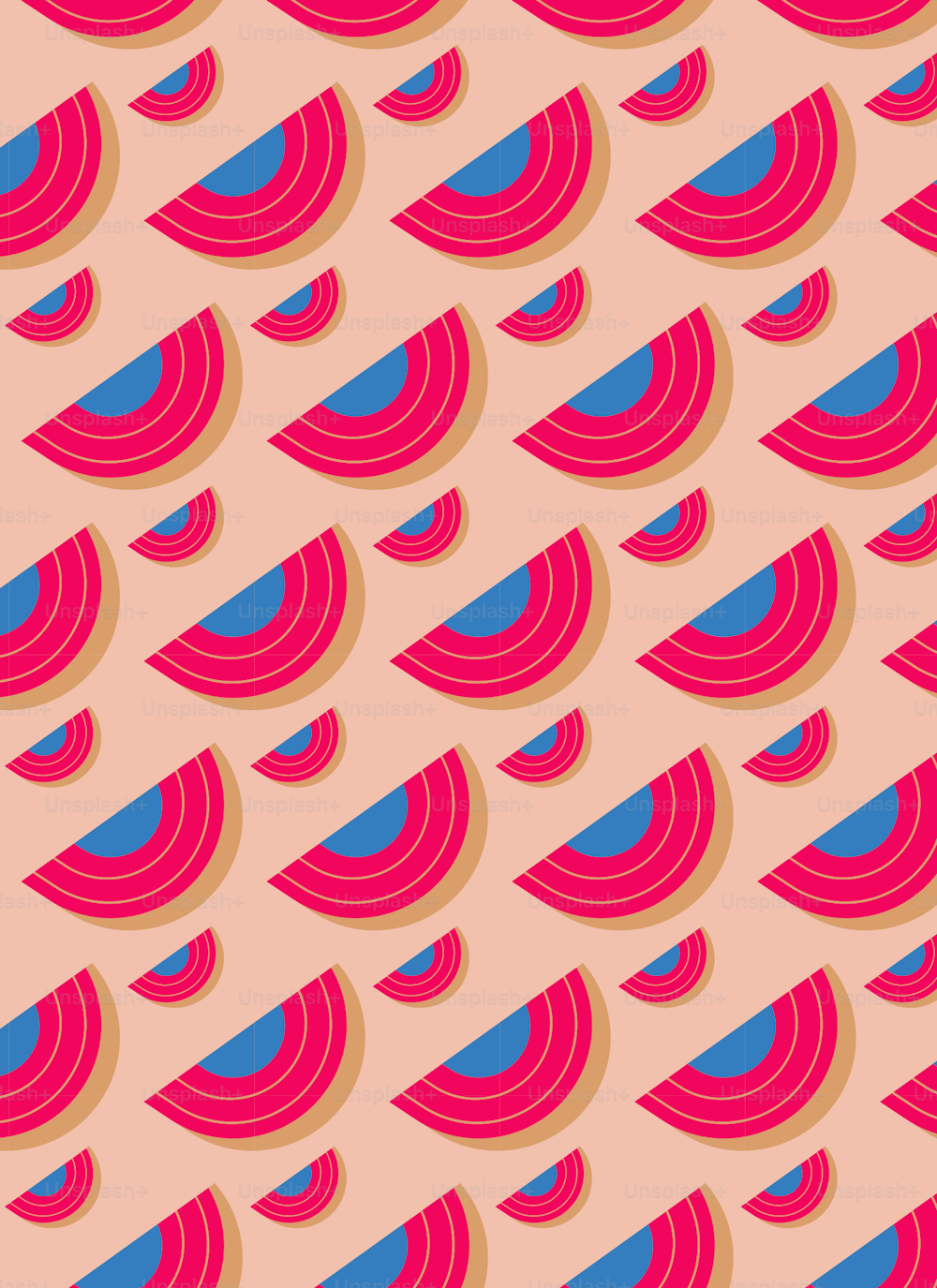 a pink and blue background with a pattern of wavy shapes