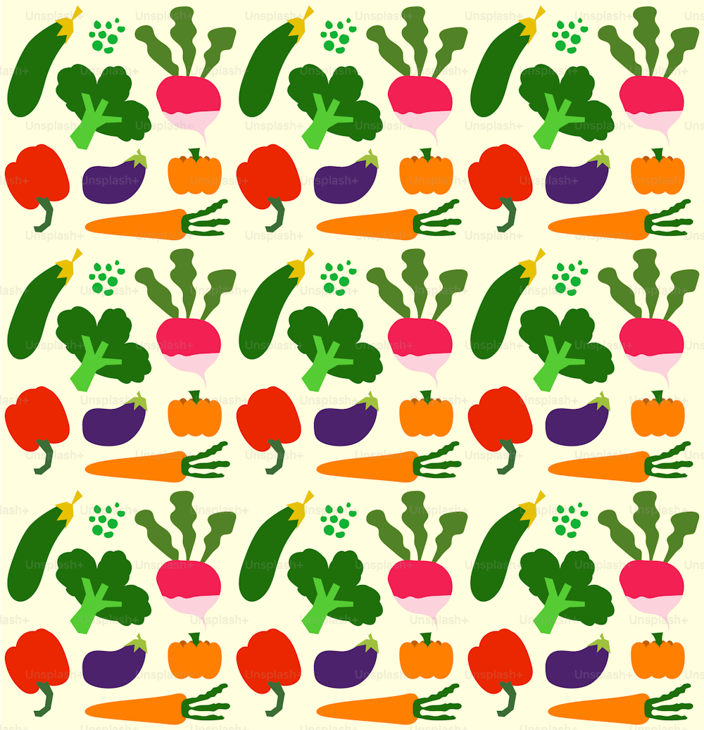a pattern of vegetables on a white background