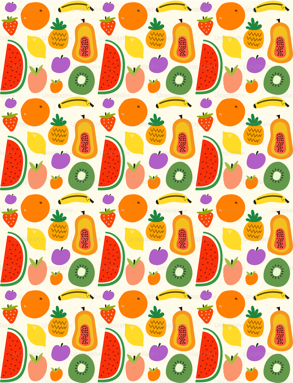 a pattern of fruits and vegetables on a white background