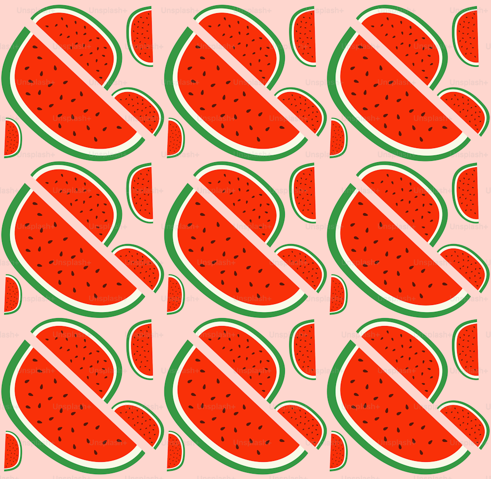 a group of slices of watermelon on a pink background