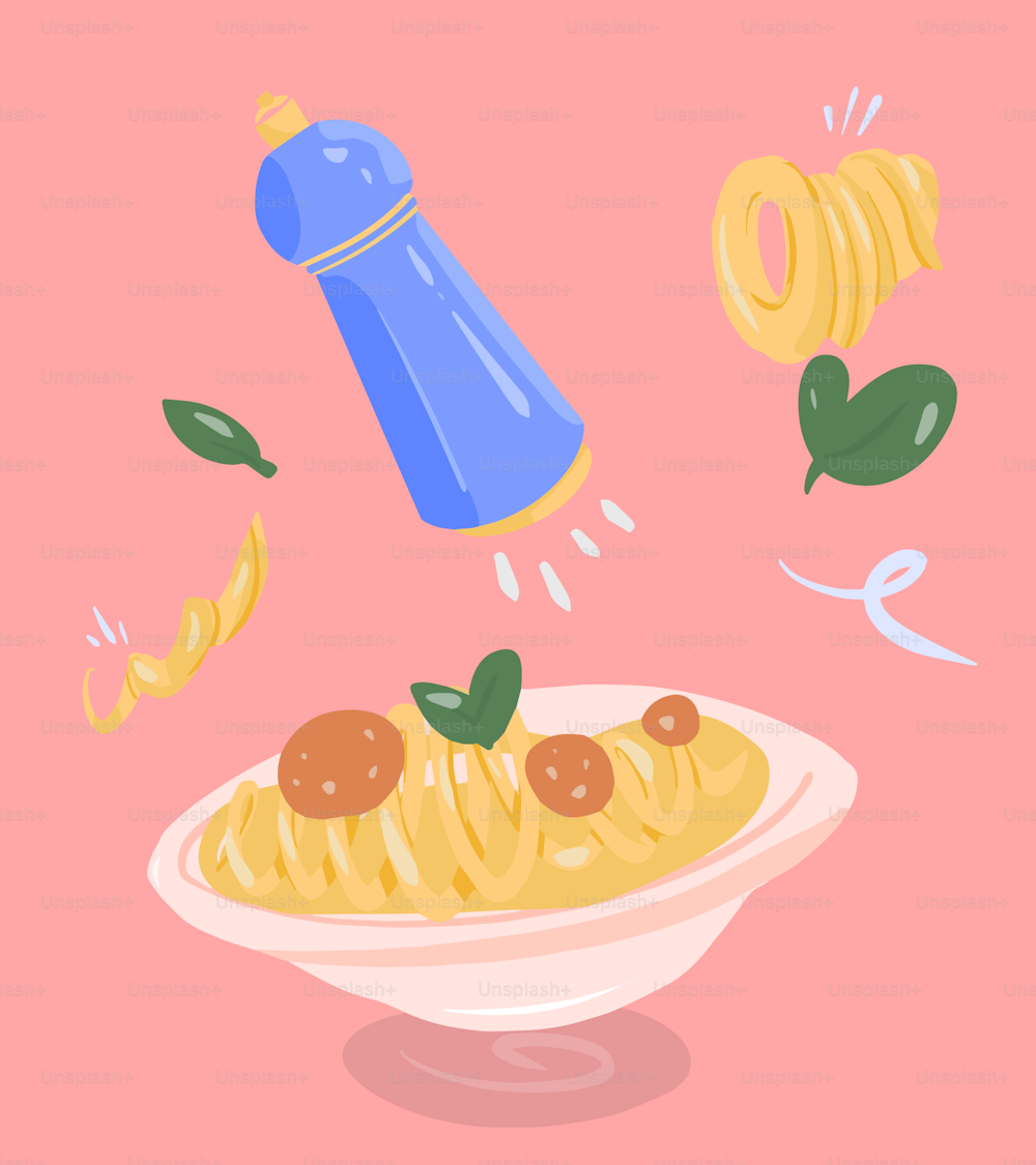 a bowl of pasta and a bottle of water