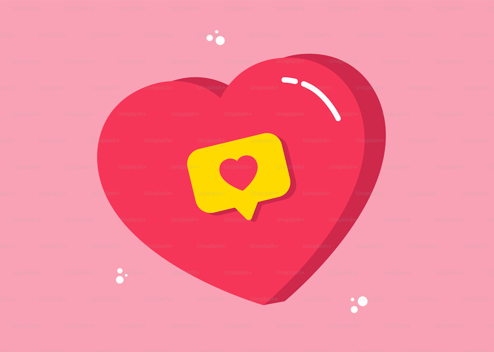 un corazón rojo con un botón de chat amarillo