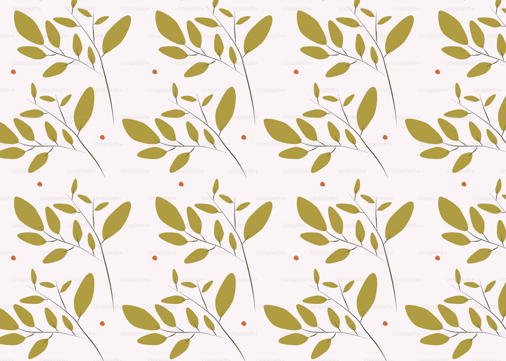 a pattern of leaves and berries on a white background
