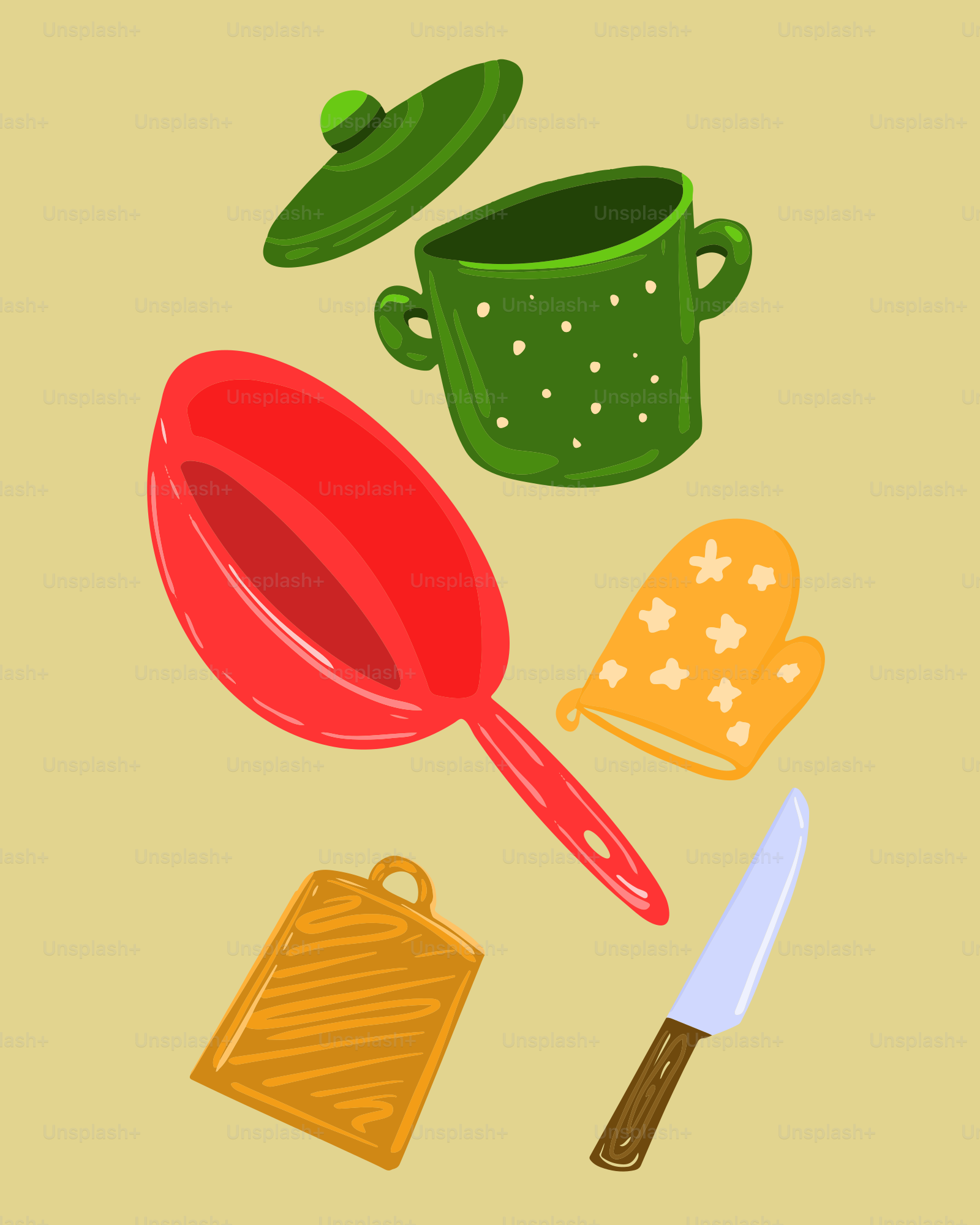 un ustensile de cuisine avec une spatule, une spatule et une autre cuisine