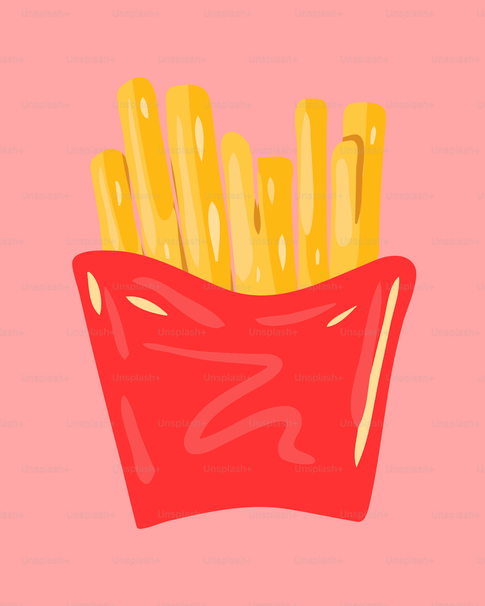 a black bag filled with french fries on top of a table