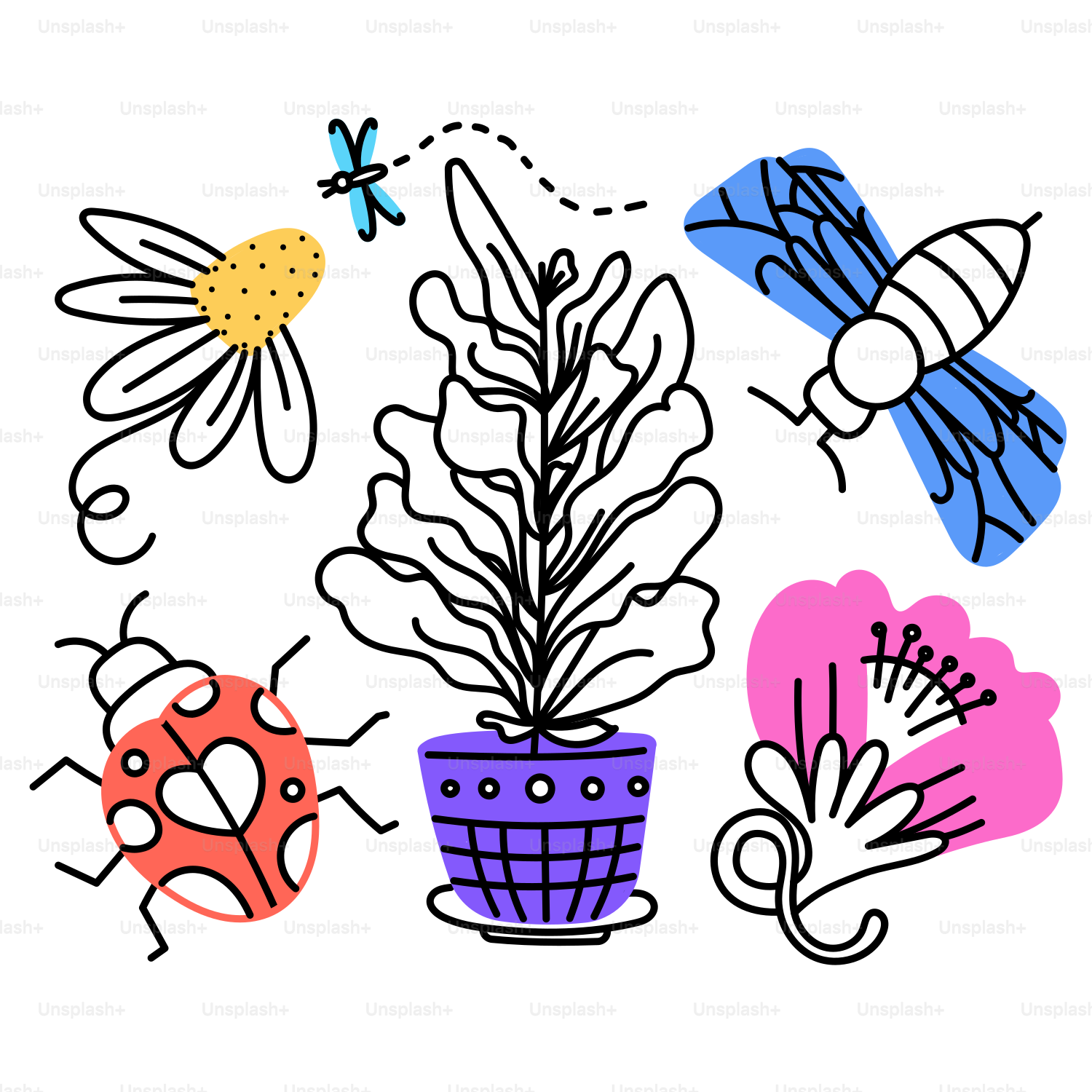 Eine Zeichnung einer Topfpflanze mit Marienkfern Vektor  Bild zum Thema  Blumen auf Unsplash