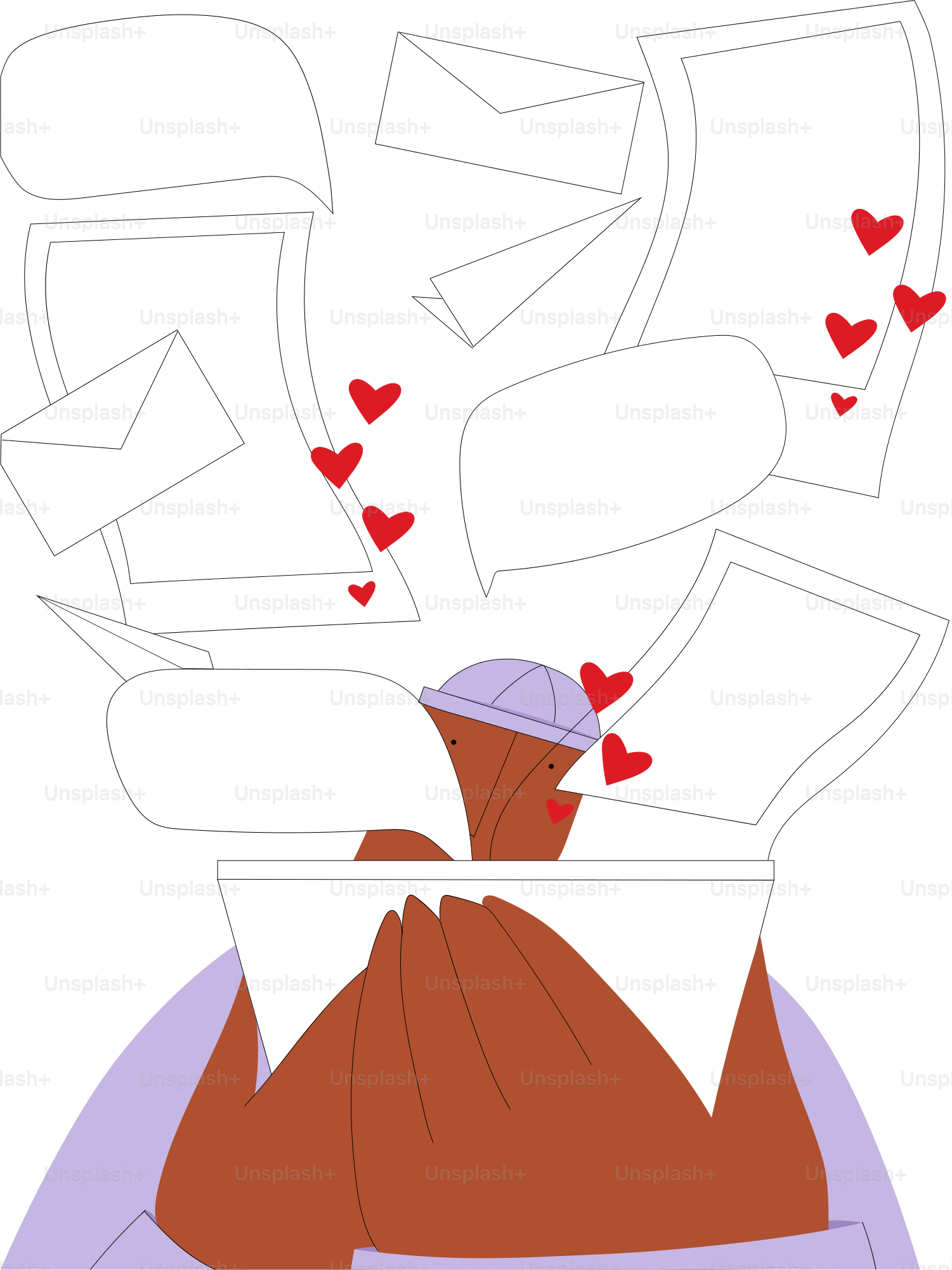 a drawing of a man with hearts coming out of his head