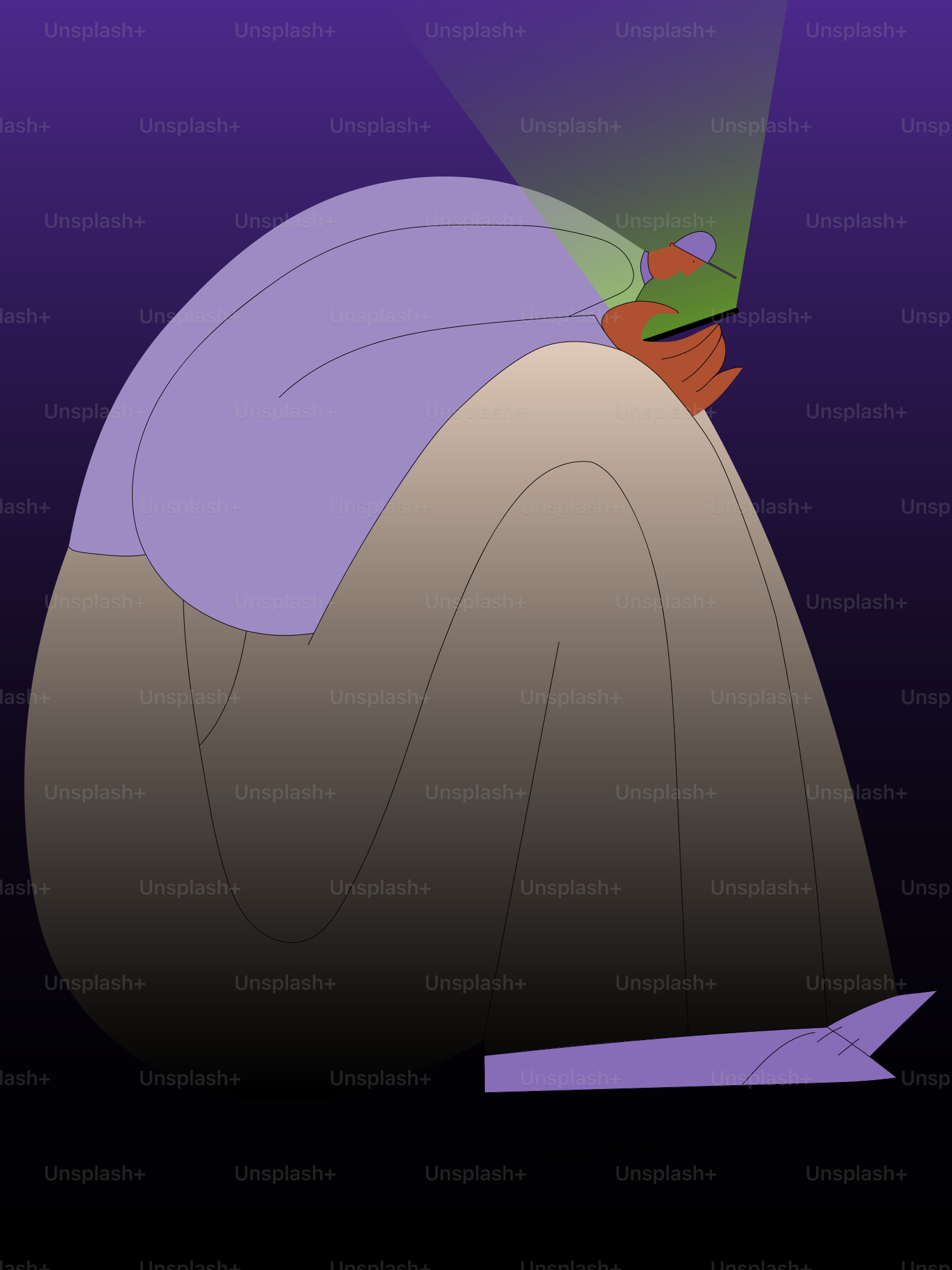 a woman in a purple dress looking at a cell phone