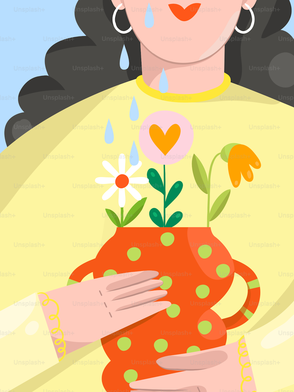 a woman holding a vase with flowers in it
