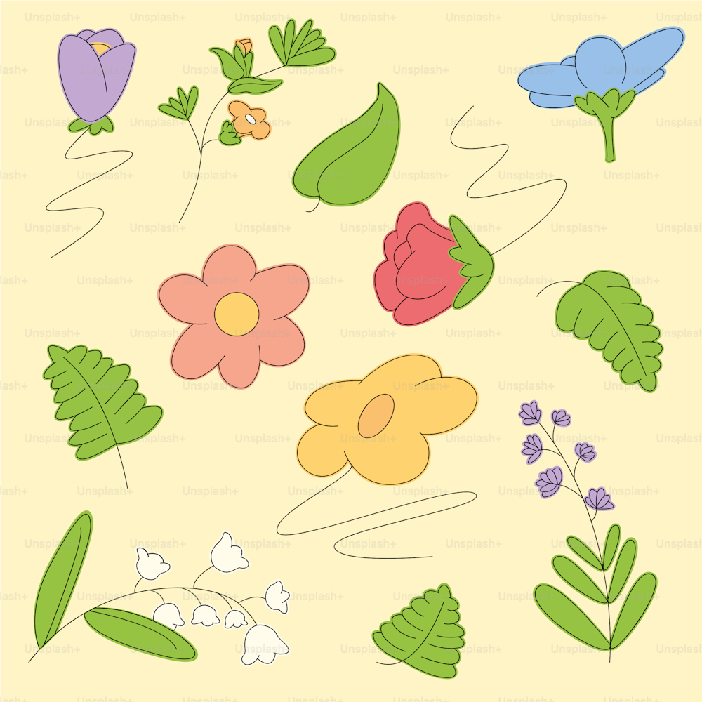 a bunch of flowers that are on a yellow background