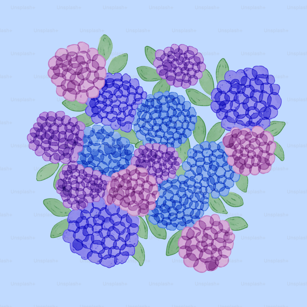 a bunch of flowers that are on a blue background