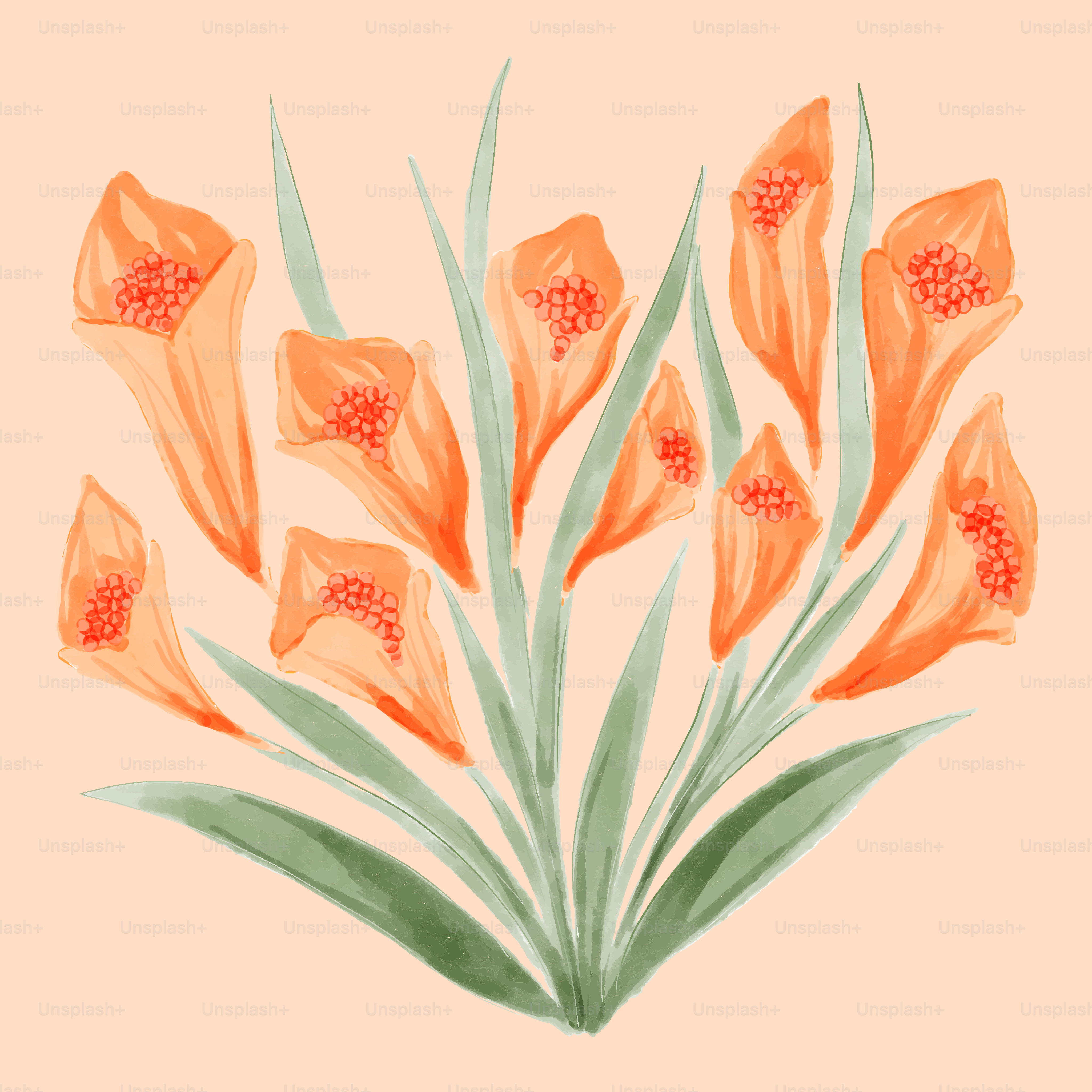 un dipinto di un mazzo di fiori arancioni