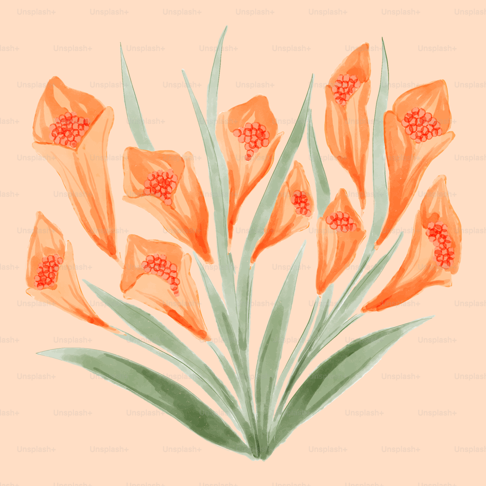 a painting of a bunch of orange flowers