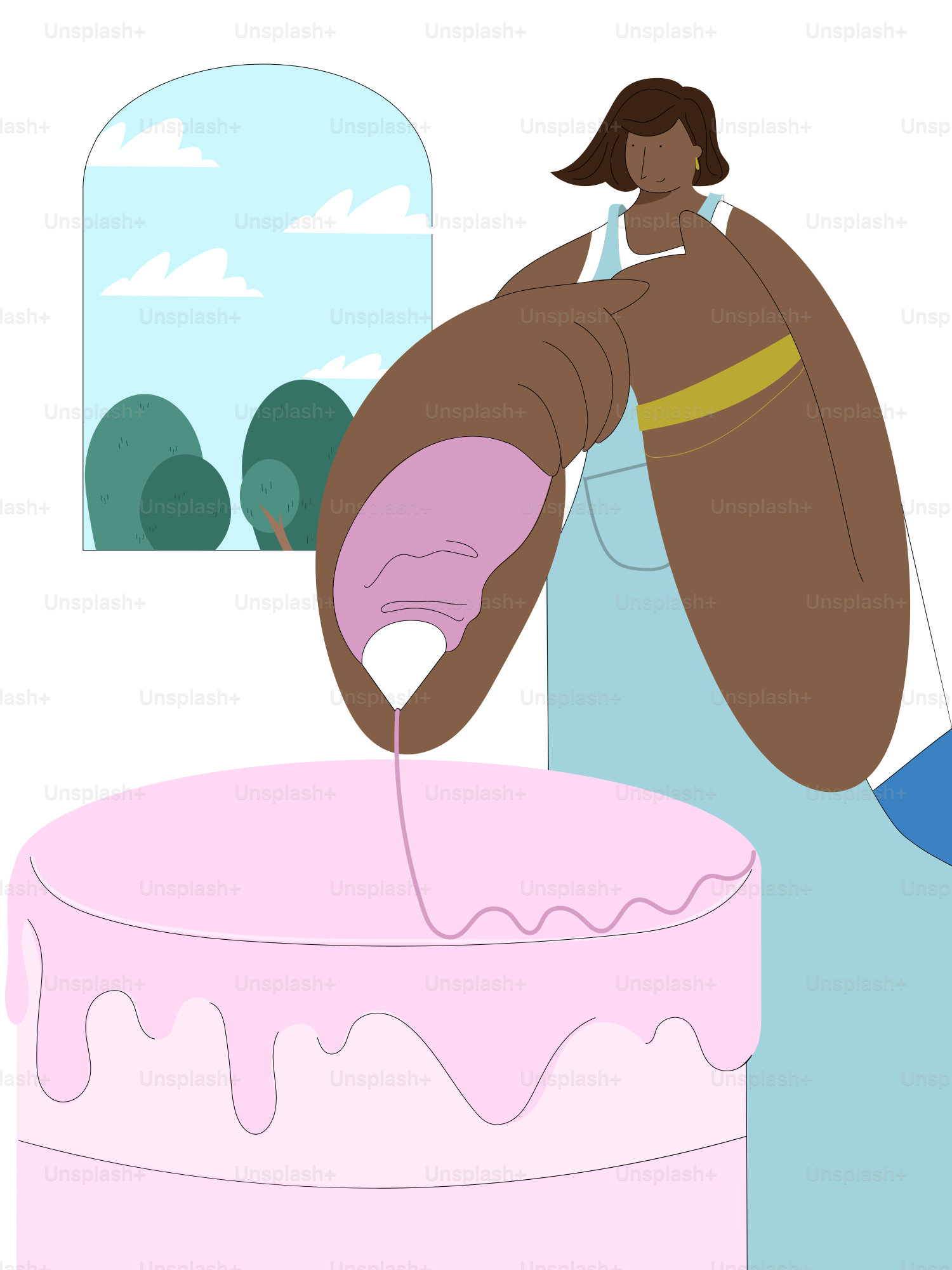 Eine Frau dekoriert einen Kuchen mit Zuckerguss